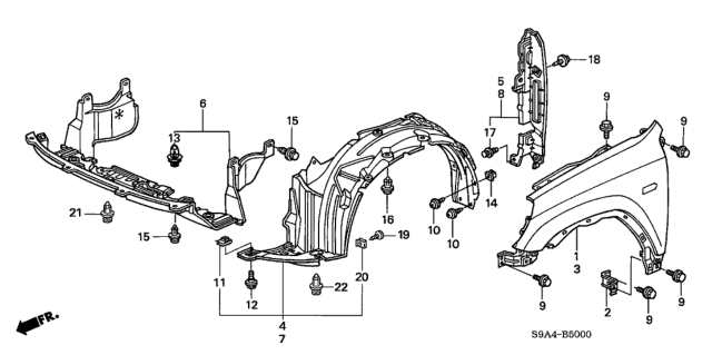 2002 Honda CR-V Shield, FR. Splash Diagram for 74111S9A000