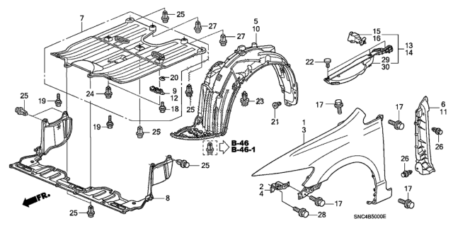 2006 Honda Civic  Stay, L. FR. Fender Diagram for 60262SNAA00ZZ
