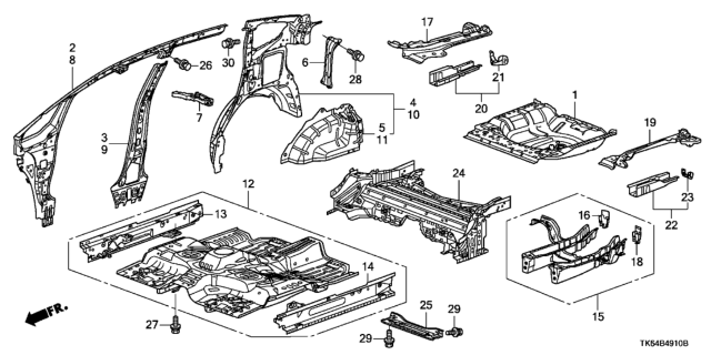 2012 Honda Fit  Stiffener, R. RR. Shock Absorber Diagram for 64334TF0000ZZ
