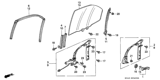 1997 Honda Accord  Glass, R. RR. Door (Green) Diagram for 73411SV4A01