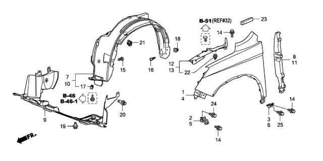 2007 Honda CR-V  Stay, R. FR. Fender (RR) Diagram for 60213SWAA00ZZ