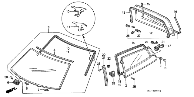 1991 Honda Civic Base, Quarter Hinge Diagram for 91603SH3003