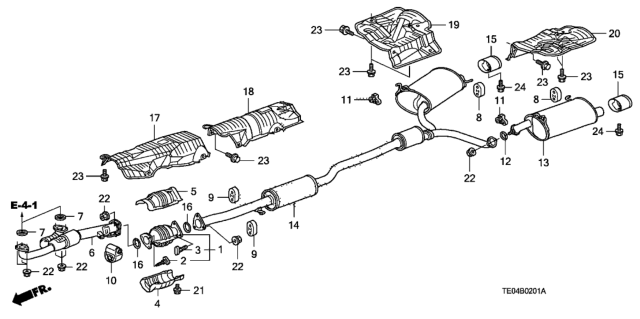2010 Honda Accord Muffler, Passenger Side Exhuast Diagram for 18307TE1A12