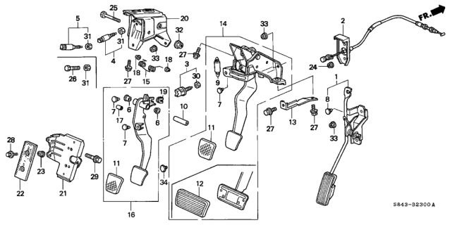 1999 Honda Accord  Bracket, Clutch Pedal Diagram for 46990S84A01