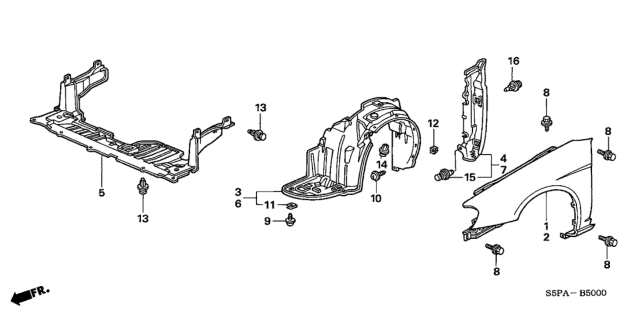 2005 Honda Civic Shield, FR. Splash Diagram for 74111S5A900