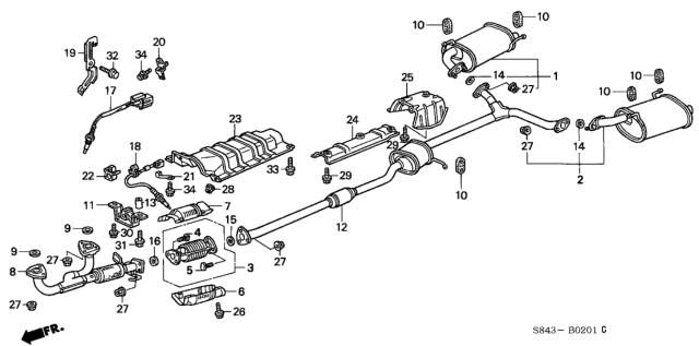 1998 Honda Accord  Muffler Set, Exhuast (R) Diagram for 18030S87A00