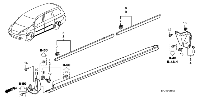 2006 Honda Odyssey Protector, R. FR. Door Diagram for 75302SHJA02