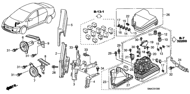 2010 Honda Civic Box Assembly, Relay Diagram for 38250SNAJ31