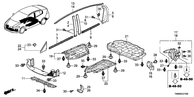 2014 Honda Insight  Molding, L. Roof Diagram for 74316TM8A02