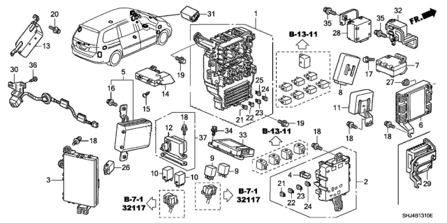 2008 Honda Odyssey  Box Assembly, Fuse (Passenger Side) Diagram for 38210SHJA23
