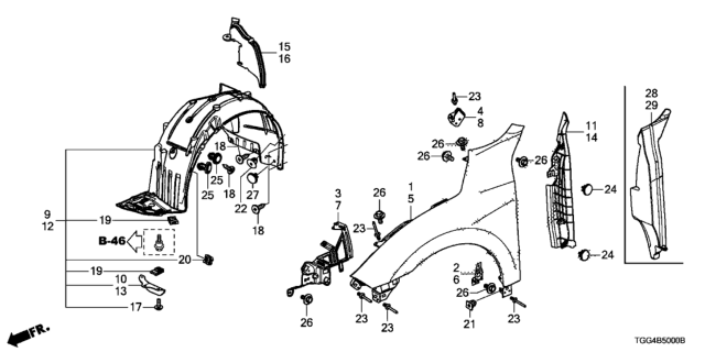 2018 Honda Civic Panel, Passenger Side Fender Diagram for 60211TGGA00ZZ