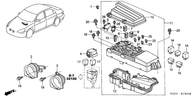 2003 Honda Accord Cover, Relay Block (Upper) (2P) Diagram for 38182SDA003