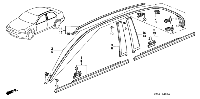 1998 Honda Civic Clip, Door Molding (Yellow) Diagram for 91531ST0003