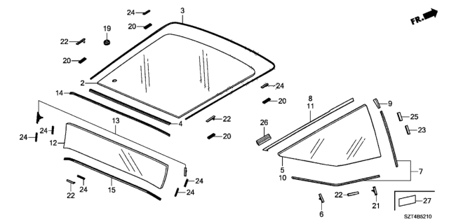2011 Honda CR-Z Rubber, RR. Quarter Windshielddam Diagram for 73525SYY000