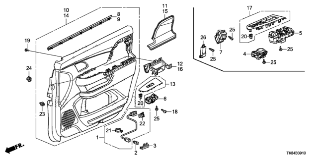 2016 Honda Odyssey  Weatherstrip, L. FR. Door (Inner) Diagram for 72375TK8A01