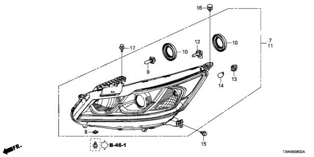 2017 Honda Accord Hybrid Headlight Assembly, Passenger Side Diagram for 33100T2AA91