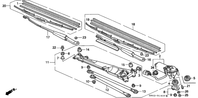 1992 Honda Accord Blade, Windshield Wiper (475MM) (Passenger Side) Diagram for 76630SM4A01