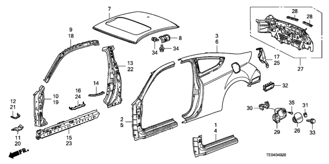 2010 Honda Accord Panel Set, R. RR. (Outer) (DOT) Diagram for 04636TE0A90ZZ