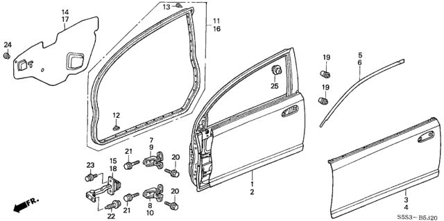 2003 Honda Civic Hinge, Left Front Door (Upper) Diagram for 67450S5SE01ZZ
