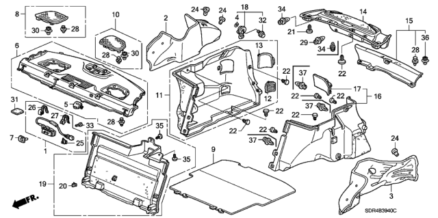 2006 Honda Accord Hybrid Clip, Roof Lining (Black) Diagram for 91562S0XA01