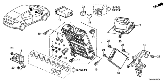 2010 Honda Insight Box Assembly, Fuse Diagram for 38200TM8A21