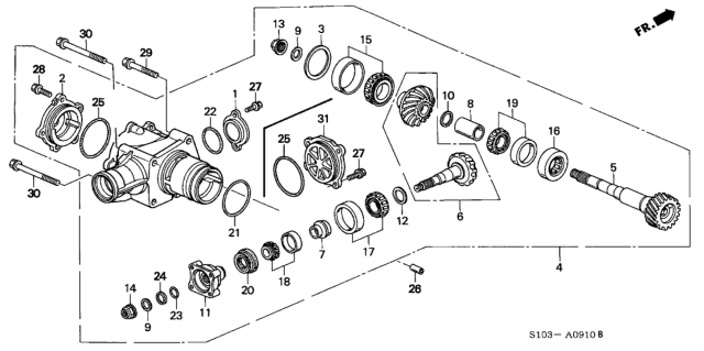 1997 Honda CR-V Bearing, Needle (38.5X67X17) Diagram for 91102PF0003