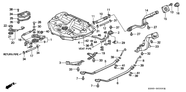 1994 Honda Civic  Bolt, Filler Pipe Mount Diagram for 17656SR3003