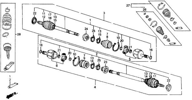 1988 Honda CRX  Driveshaft Set, Driver Side Diagram for 44011SH3000