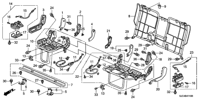 2012 Honda Ridgeline  Cable, R. RR. Seat Cushion Pivot Diagram for 82137SJCA01