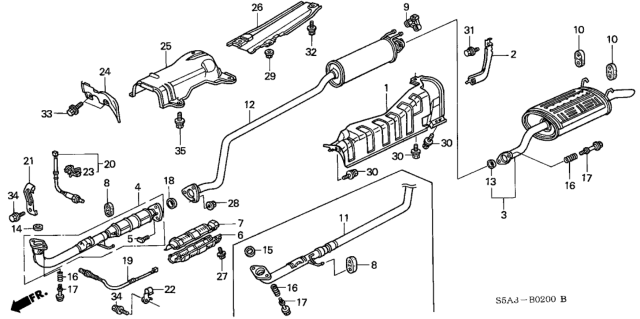 2002 Honda Civic  Muffler Set, Exhuast Diagram for 18030S5DA00