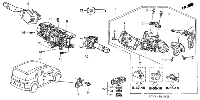 2004 Honda Element  Lock Assy., Steering Diagram for 35100SCVA01NI