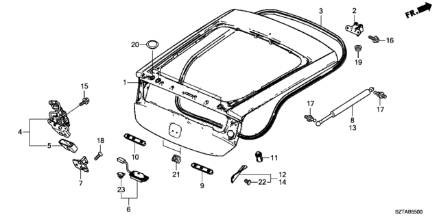 2013 Honda CR-Z  Tailgate (DOT) Diagram for 68100SZTA90ZZ