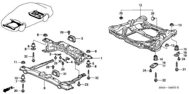 1999 Honda Accord Insulator E, Sub-Frame Mounting (Lower) Diagram for 50351S87A00