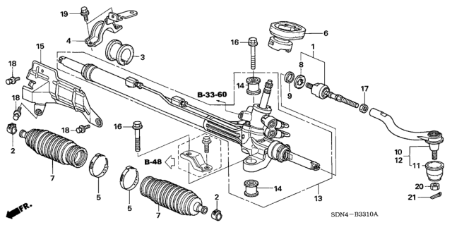 2003 Honda Accord  Power Steering Rack, Driver Side Core Id On Cornerof Sticker (Sdn-A0) (N5) (Reman) Diagram for 06536SDN506RM