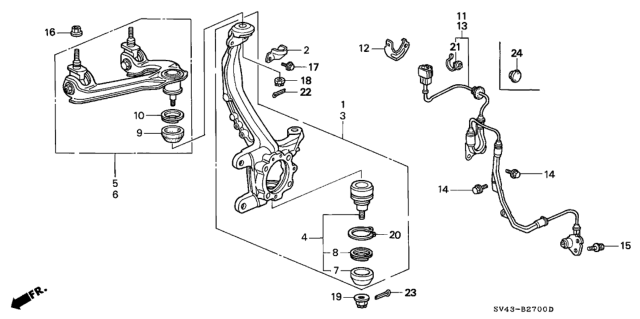 1994 Honda Accord Arm Assembly, Right Front (Upper) Diagram for 51450SV4A00