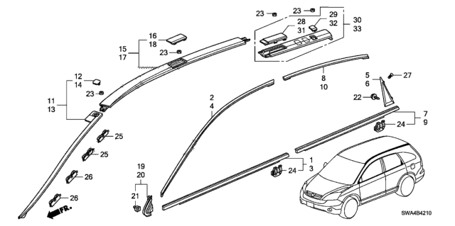 2009 Honda CR-V  Clip, A FR Side Garn Diagram for 91570SWA305