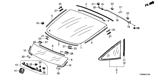 2010 Honda Crosstour Fastener B, RR. Windshield Diagram for 91502S70003