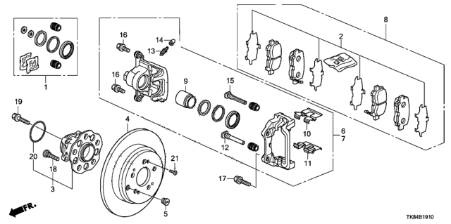 2011 Honda Odyssey  Caliper Sub-Assembly, Right Rear Diagram for 43018TK8A00