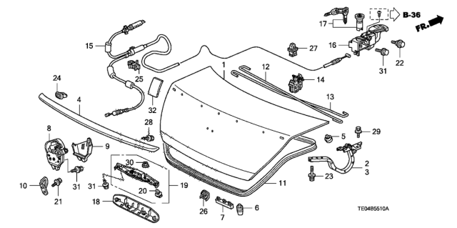 2008 Honda Accord Spoiler Assembly, Trunk (Belize Blue Pearl) Diagram for 71700TE0A01ZA