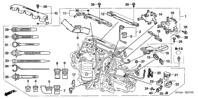 2008 Honda Civic Holder C, Engine Harness (Upper) Diagram for 32129RNAA00