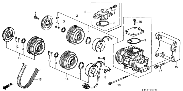 1999 Honda Accord Belt, Compressor Diagram for 38920P8CA02