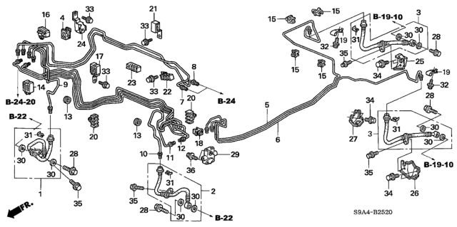 2005 Honda CR-V  Bracket, L. RR. Brake Hose Diagram for 46436S9AE00