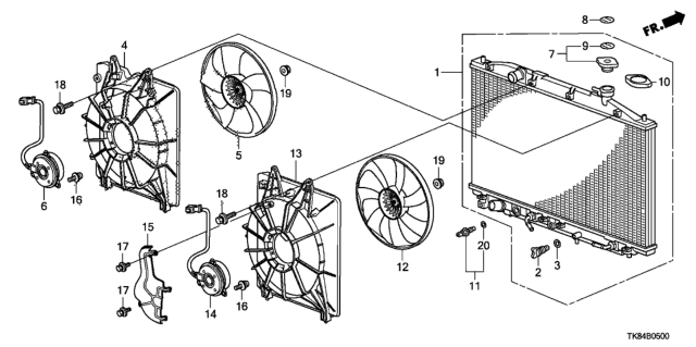 2016 Honda Odyssey Motor, Cooling Fan Diagram for 19030RYEA11
