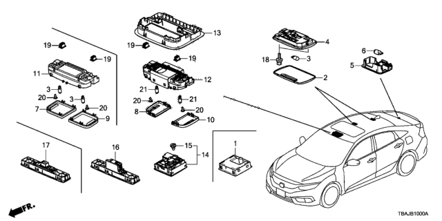 2019 Honda Civic CONSOLE, ROOF *NH900L* (DEEP BLACK) Diagram for 34440TBAA01ZA