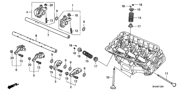 2009 Honda Odyssey  Shaft, FR. Exhuast Rocker Diagram for 14632R70A03