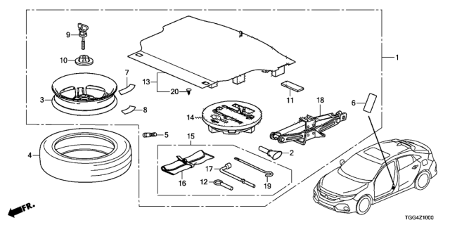 2020 Honda Civic  Jack Assy., Pantograph Diagram for 89310S5A013
