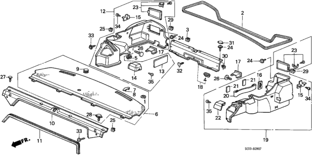 1987 Honda Accord  Garnish, L. Trunk Side *NH89L* (PALMY GRAY) Diagram for 84651SE3A01ZA