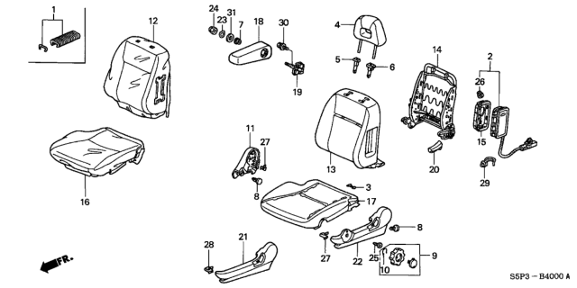 2002 Honda Civic Armrest Assembly, Left Front Seat (Graphite Black) Diagram for 81580S5PA61ZA