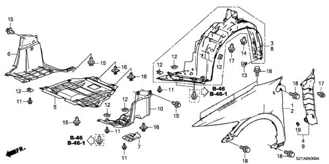 2014 Honda CR-Z  Enclosure, L. FR. Fender Diagram for 74155SZTG00