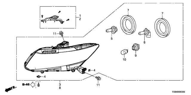 2012 Honda Civic Bracket Kit, R. Headlight Mounting Diagram for 06100TR0A01